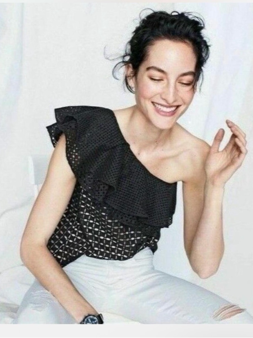 J. Crew One-Shoulder Ruffle Eyelet